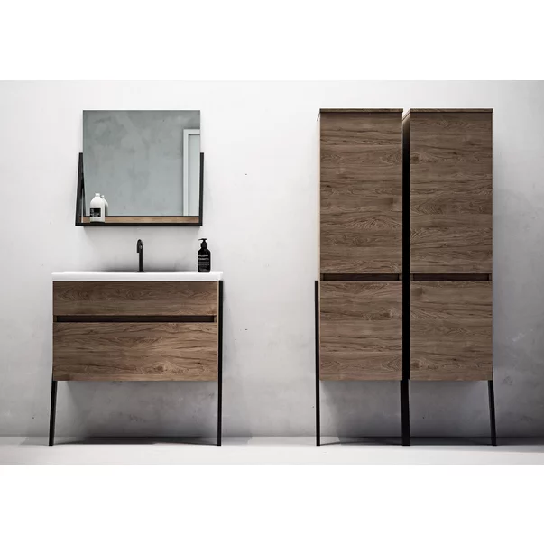 COLOANA MOBILIER OP-ARTY, 44X40.4X163 CM, 2 USI REVERSIBILE SOFT-CLOSE, NUC ROCKFORD, PICIOARE NEGRU MAT